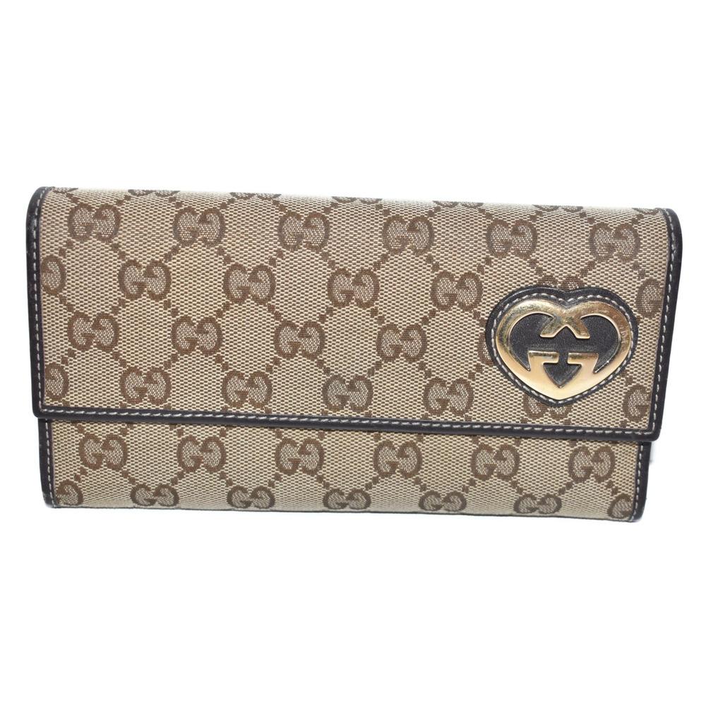 GUCCI Bi fold long wallet Brown canvas leather Heart